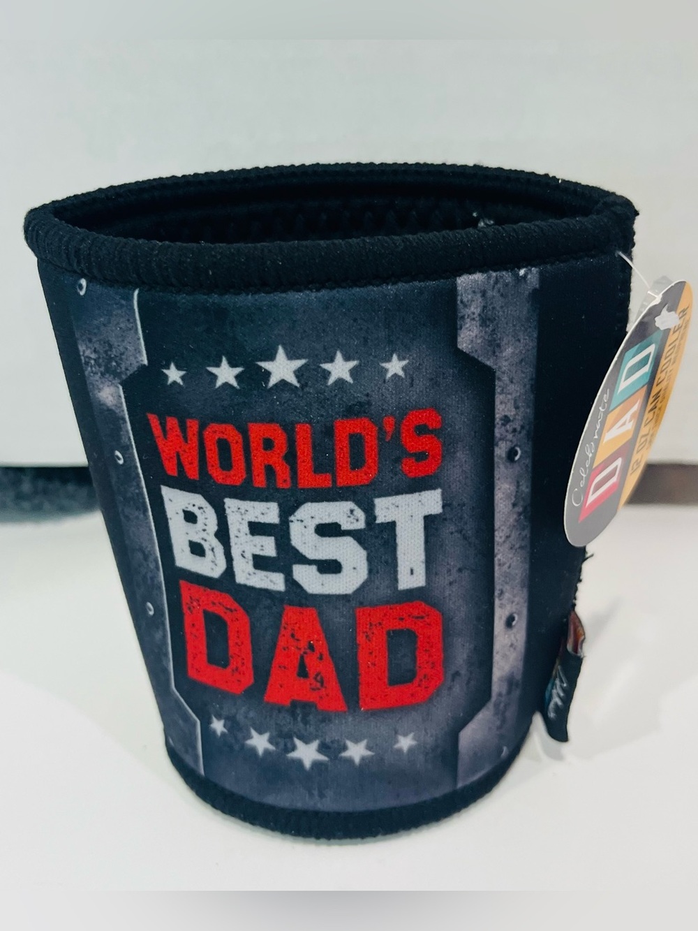 WORLD'S BEST DAD 12 oz Can Cooler Neoprene- Red, White, Gray Fathers Day Gift